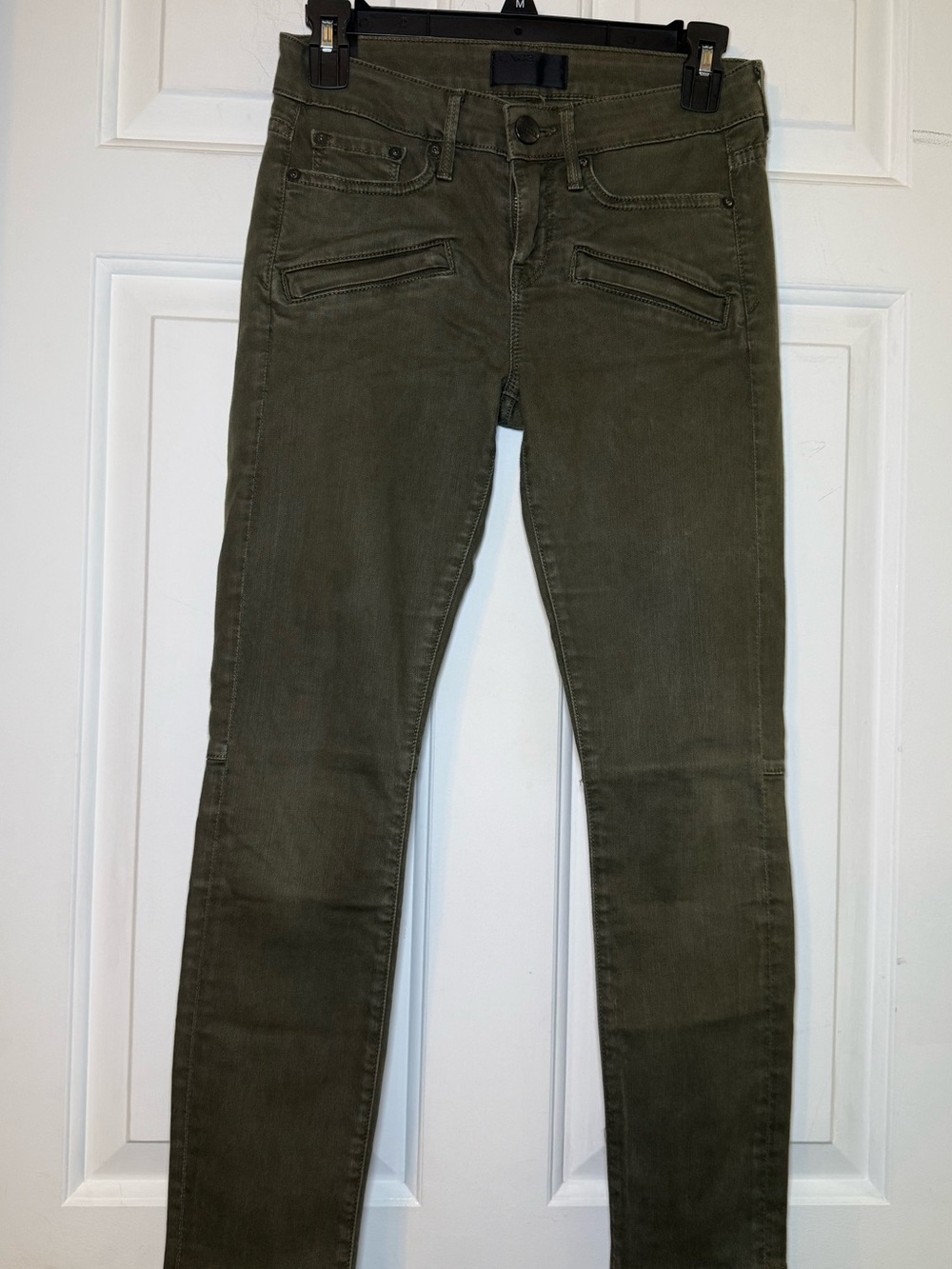 Vince Women’s Khaki Green Skinny Jeans Sz 25 Mid Rise Stretch Zip Pockets Boho